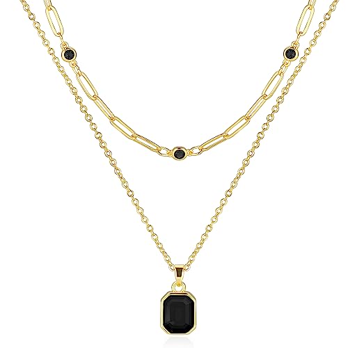 Gold Layered Necklaces for Women, 18k Gold Plated Crystal Necklac...