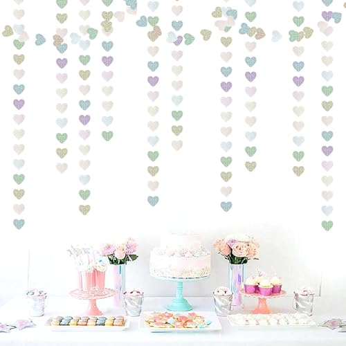 Image of Iridescent Disco-Holographic Party-Decorations Heart Streamers-Garland - 52ft Glitter Dance Hanging Paper Banner, Wedding Bachelorette Birthday Euphoria Galentines Decor Hugfond