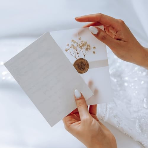 QUARKZMAN 60 Pack Vellum Jackets, 5x7 Zoll Vellum Papier Vorgefaltete Vellum Umschläge Transparent 53GSM für Hochzeitseinladungen Zubehör Brautduschen Geburtstage Verpackungen