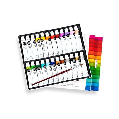 perfect ideaz colourful set of 24 tubes of acrylic paints, each 12 ml, with brush, 22 different creative paint colours, high colour pigment content, high coverage and fast drying acrylic paints Cover