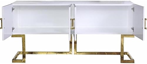 Miniatura 4 de Meridian Furniture Beth Collection Modern | Contemporary Sideboard Buffet, Rich Gold Stainless Steel Base, White Laquer Finish, 64" W x 18" D x 31"
