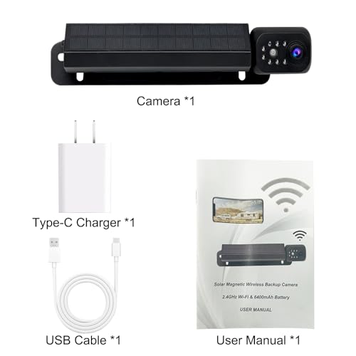 Image of Solar Wireless Car Backup Camera, Magnetic Rear View Camera, IP68 Waterproof, IR Night Vision, for Cars Trucks Trailer Camper