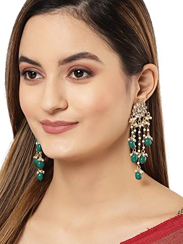 Image of Karatcart Yellow Crystal and Pearl Kundan Dangler Earrings for Women