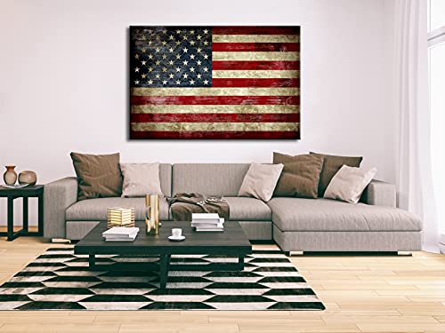Image of Pyradecor Extra Large Old Vintage American Flag Canvas Prints Wall Art Pictures Paintings for Living Room Office Home Decorations Modern Abstract Landscape Artwork 32 inch x 48 inch