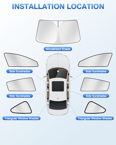 Image of Canvcle Sunshades for Tesla Model 3 2016-2025 2026 (Fit Model 3 Highland) Accessories Windshield Sun Shade Side Rear Window Shade Cover Sun Visor Shield Privacy Protection Keep Vehicle Cool 7PCS
