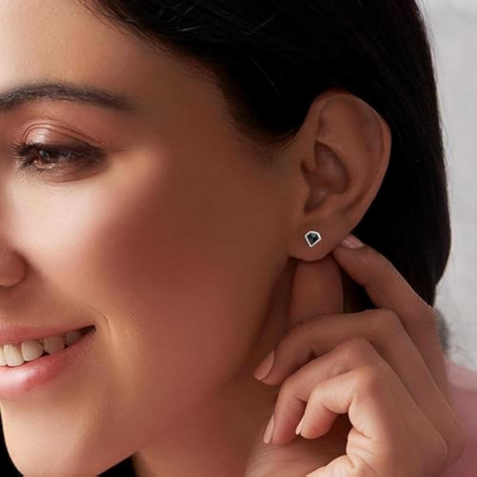 Women's 925 Sterling Silver Black Onyx CZ Geometric Stud Earrings