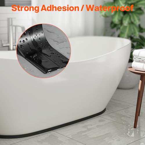 Image of Dstorelhp 2PCS Caulk Tape Waterproof Self Adhesive, Black, 1.5 inch x 10.5Ft | Peel and Stick, Decorative, For Kitchen, Countertop, Bathroom, Toilet, Bathtub, Sink, Shower, Easy to Install