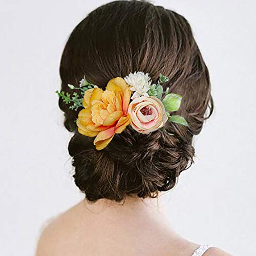 Fangsen Wedding Rose Flower Hair Comb Bridal Headpiece Floral Hair Accessories for Brides and Bridesmaids (FS-230)