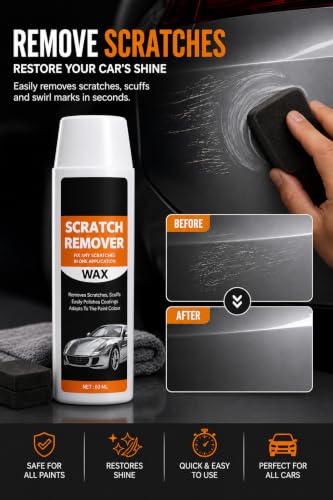 Image of Car Scratch Remover Wax Kit with Microfiber Towel & Foam Applicator Pad | Car Paint Scratch Repair Polish Compound | Removes Light Scratches, Swirl Marks & Scuffs | Restores Gloss (pack)
