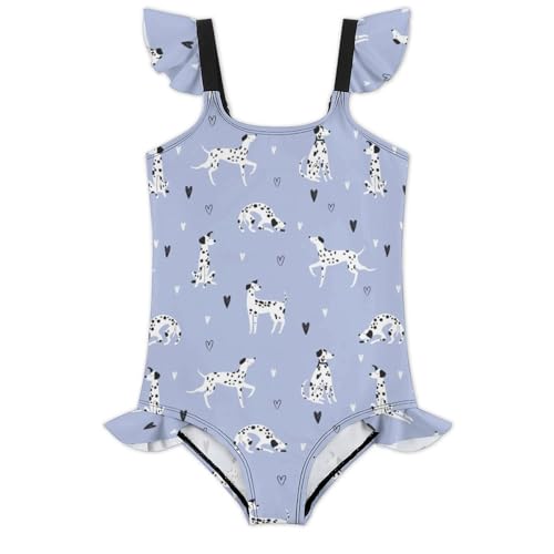 Girls One Piece Swimsuit Cute Funny Dogs Ruffles Swimwear Bathing Suits 3-12 Years