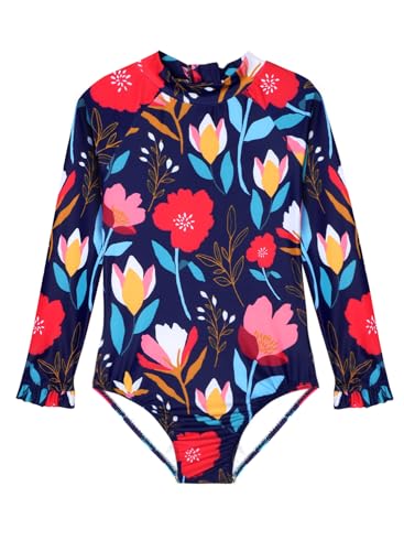 Image of Alakuoti Long Sleeve One Piece Ruffle Swimsuit for Toddler Girls Baby Girl Rashguard Shirt with UPF 50+ Sun Protection