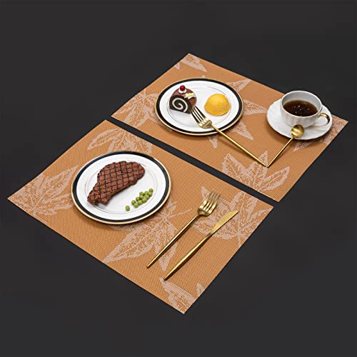 U'artlines Placemat, Fall Harvest Season Vinyl Non-Slip Insulation Placemat Washable Table Mats Set (4Pcs Placemats, Maple Leaf Orange) #TOP7
