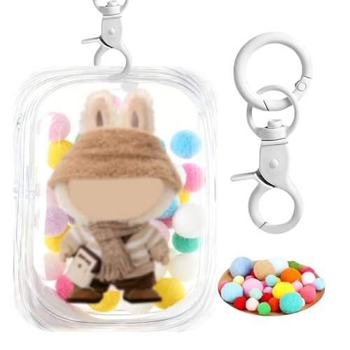 ぬいぐるみポーチ 20cmサイズ対応 ぬいポーチ 全透明PVC収納ケース 防水防塵 ジッパー閉め 推し活グッズ ポンポンボール&キーホルダー付き 人形の保管場所 (20cm対応-透明)の商品画像（Amazon）