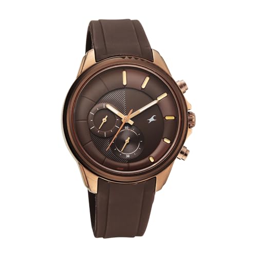 Image of Fastrack Wild Chameleons Back Inspired Bezel with Hue Brown Dial Brown Silicon Strap Watch for Men - 3337KP02
