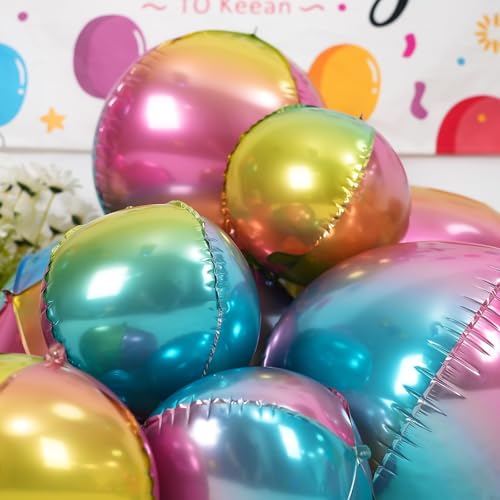 Image of 12PCS Gradient Rainbow Round Foil Balloons 22 inch 15 inch 10 inch Large Mylar Balloons | Shiny Colorful 4D Ball Balloons for Birthday Party, Graduation, Wedding, Christmas, New Year, Disco Prom Party Decorations