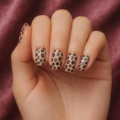 24 Pcs Reusable Artificial Nails Fake Nails with Glue and Kit|Leopard Print Gloss Press On Nails | Medium Square False Nails for Women | Premium UV Protected ABS nails | Salon Finish | Trendy Animal Print Nail Extensions