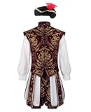 Vmyainrt Men's Tudor Costume Elizabethan Era Renaissance Royal Prince/Nobleman Tudor King Doublet & Pumpkin Pants Outfit (Red-with hat, X-Small)