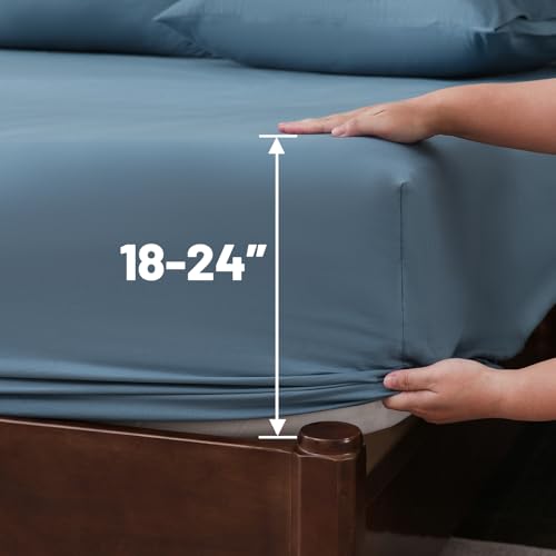 Image of Extra Deep Pocket California King Sheets 18-24 Inch 100% Egyptian Cotton 1000 Thread Count Sateen Weave Soft Breathable 4 Pieces(Cal King,Dusty Blue)