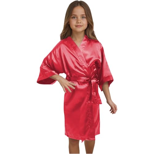 Generisch Robe de chambre en satin pour spa, fête, anniversaire, mariage, robe de chambre style princesse, cadeau, Bordeaux, 9-10 ans