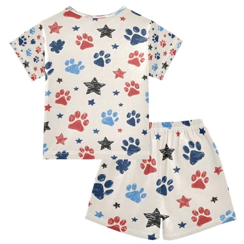 senya Paw Prints Stars S Summer Pajamas Set Short Cotton Sleepwear 2 Piece2