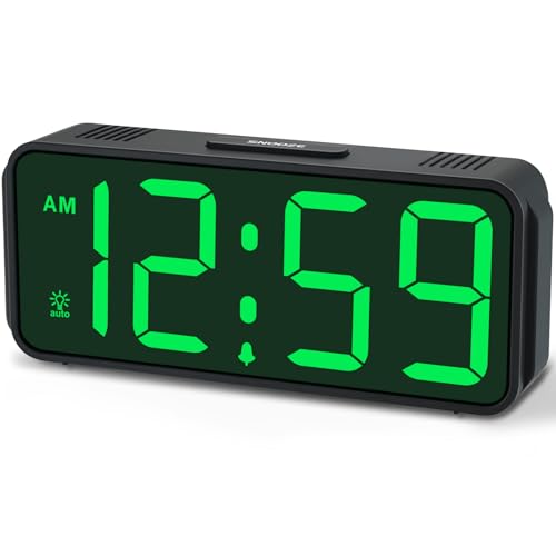 Peakeep Small Battery Powered Digital Alarm Clocks for Bedrooms Bedside, Cordless Tiny Travel Portable Desk Clock, Large Numbers Auto Dimmable, LED Display 4 Dimmers, 5 Alarm Volumes