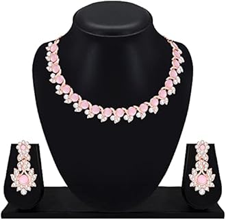Atasi International Crystal Necklace Jewellery Set with Earrings for Women and Girls| Stylish Accessory for Parties, Weddings, and Festivals | Ideal Gift for Special Occasions