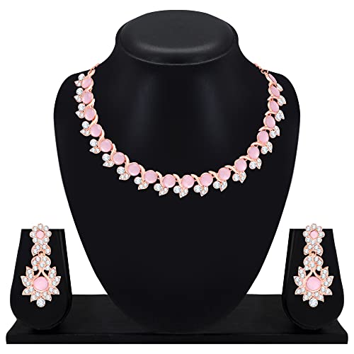 Atasi International Crystal Necklace Jewellery Set with Earrings for Women and Girls| Stylish Accessory for Parties, Weddings, and Festivals | Ideal Gift for Special Occasions