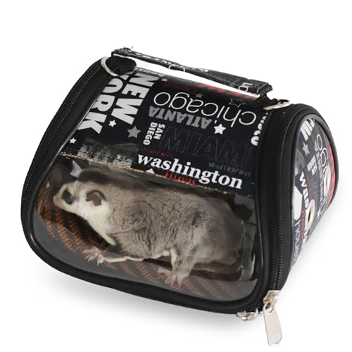 Small pet Backpack Suitable for Hamsters, Birds, and Sugar Gliders - Transparent Bird Backpack with Ventilation Holes, Adjustable Straps, Detachable Bamboo Lining (Black)