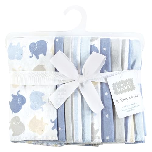 Image of Hudson Baby Unisex Baby Cotton Flannel Burp Cloths 10-Pack, Multi Color Boy Elephant, One Size