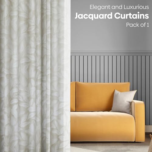 Image of haus & kinder Printed Jacquard Door Curtain 7 Feet Long Pack of 1 Door Curtain, 7 Feet Curtain for Door (Botanic Hush, Ivory Nature Design 130x213 CM)