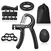 Vicloon 5 Pcs Set Grip Strengthener, 5-60 kg Adjustable Hand Grips Strengthener with Monitor, Finger Stretcher, Stress…