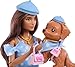 Barbie Twinning Looks Doll with Pet Dog in Matching Blue Polka Dot Clothes and Accessories for Both Like Berets and Purses, Brown Hair