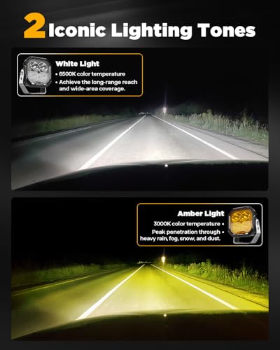 Image of Auxbeam Color Play Series 3-Inch Ditch Light Pods Spot Flood Combo 2-Pack | DRL & Turn Signal, Dual Color, Amber White Covers, 100W 11600LM, Truck Offroad Lights, Jeep Fog Lights, Multi-Function