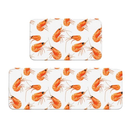 GVYGVY Antifatigue Kitchen Mats for Floor 2 Piece - Cute Cooked Shrimp Print Kitchen Rugs Washable, Non Slip Runner Rug Standing Mat for Office/Bathroom/Laundry/Home Decor and Accessories