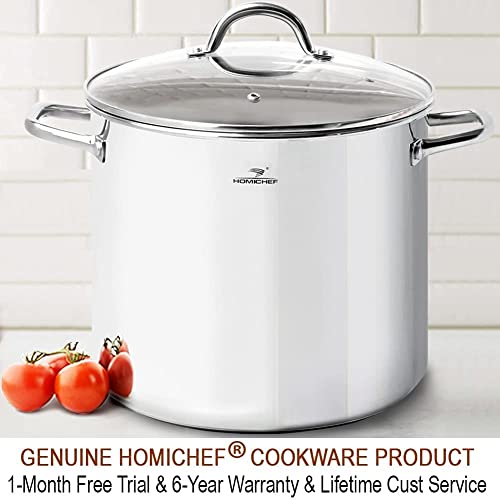 HOMICHEF Commercial Grade LARGE STOCK POT 20 Quart With Lid - Nickel Free Stainless Steel Cookware Stockpot 20 Quart - Healthy Cookware Polished Stockpots - Heavy Duty Induction Pot Soup Pot With Lid