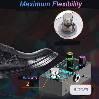 Mini Reverb Guitar Pedal, Verb Square Digital Reverb 9 Modes Room, Hall, Chorus, Duck, Plate, Studio, Echo, LOFI with True Bypass Aluminium alloy case (Black Reverb)