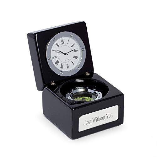 Custom Navigator Compass With Clock In Lacquered Rosewood Hinged Box With Brass Accents By Bey-Berk #TOP1