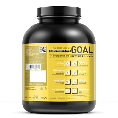 MuscleBlaze High Protein Gold Gainer (Chocolate, 3kg / 6.6lbs, 30 Servings)