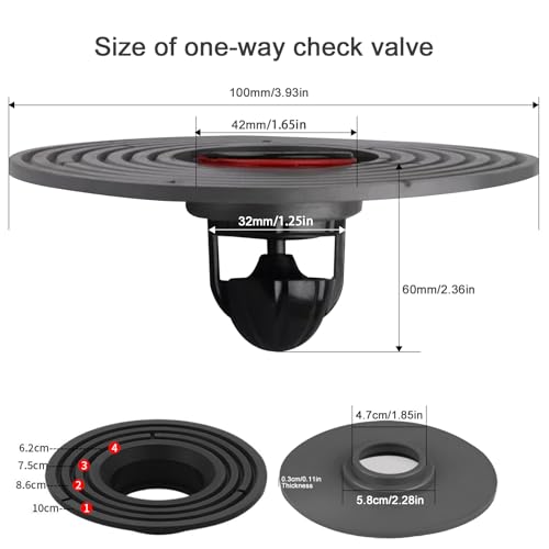 Image of Shower Floor Drain Backflow Preventer Large Caliber Variable Diameter Sealing Gasket One Way Valve Fast Drainage Shower Plug Insert Drain Plug,Suitable for Caliber 1.46 inch-3.9 inch(2 Pack)