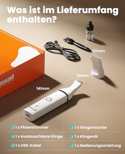 oneisall Pfotentrimmer für hunde mit Doppelklingen, 2-Gang schermaschine hund pfoten Leise hundeschermaschine für Pfoten, Augen, Ohren, Gesicht, Körper (weiß)