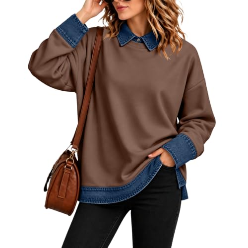 Womens Long Sleeve Tops for Fall Denim Basic Fit Side Slit Workout Top - image 6