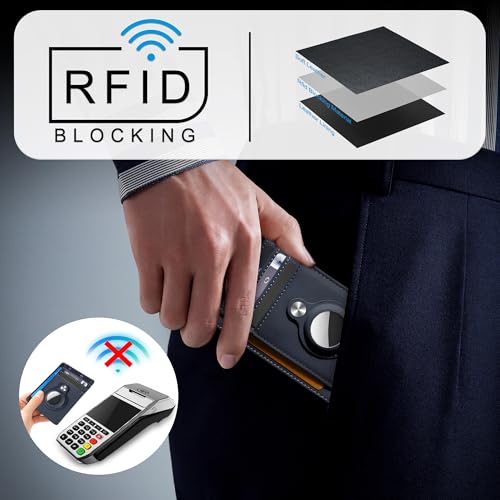 Image of Hawanik Slim Minimalist Front Pocket Wallet with Built-in Case Holder for AirTag