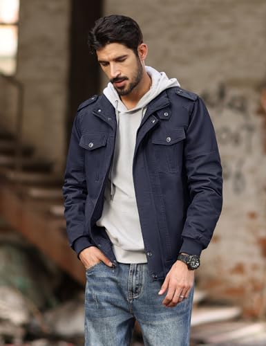 MAGCOMSEN Mens Winter Jacket Fleece Lined Work Jackets Waxed Canvas Shirt Jackets Warm Sherpa Trucker Military Jacket2