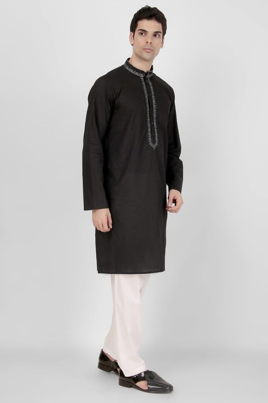 Mens Cotton Embroidered Kurta Pajama Set - Mandarin Neck2