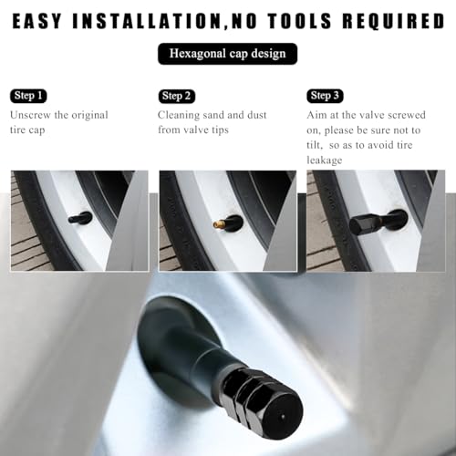 Wevdn 4 PCS Car Tire Valve Caps, Anti-Corrosion Aluminum Alloy Valve Stem Dust Caps with Rubber Seal, Leak-Proof Tire Valve Cover for SUV Truck Motorcycle Bike, Car Accessories (Black)