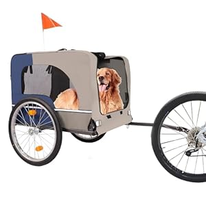   Tangkula-Dog-Bike-Trailer-Breathable-Mesh-Dog-Cart-with-3-Entrances-Safety-Flag-8-Reflectors-Folding-Pet-Carrier-Wagon-with-20-Inch-Wheels-Bicycle-Carrier-for-Medium-and-Small-Sized-Dogs