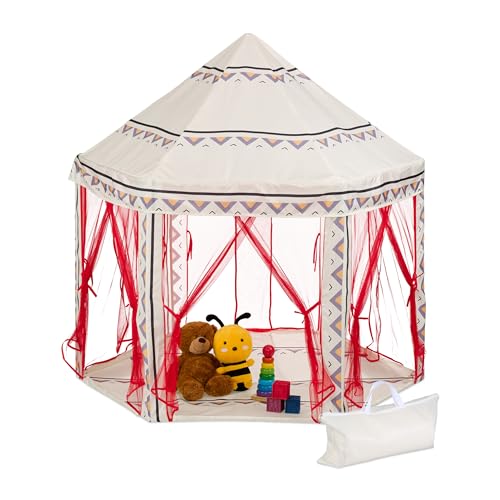 Relaxdays Spielzelt sechseckig, für Kinder, Spielhaus Indoor, HBT: 135 x 140 x 140 cm, Kinderzelt 6 Eingänge, bunt