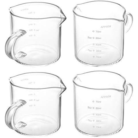 Yarlung 4 Pack Glass Measuring Cups with Double Spouts, Shot Glasses Triple Pitcher for Milk, Espresso, Coffee, Graduated 75ml / 2.5 Oz Cover