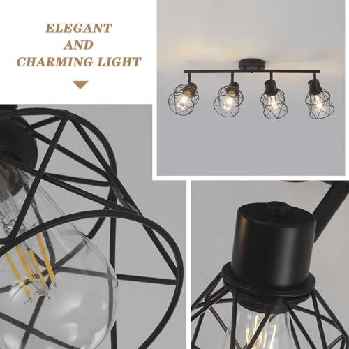 Image of BUXVRCS Adjustable Multi-Directional Black Light Fixtures, Kitchen Track Lighting, Kitchen Light Fixtures Ceiling Mount, Geometric Metal Cage Industrial Spotlight Fixtures for Dining Room