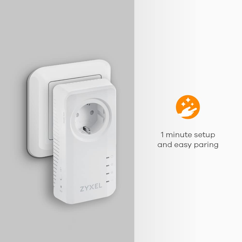 Zyxel Zestaw 2 adapterów Ethernet G.hn 2400 Powerline – konstrukcja przelotowa, port Gigabit, rozwiązanie typu plug-and-play, przesyłanie strumieniowe 8K [PLA6457]